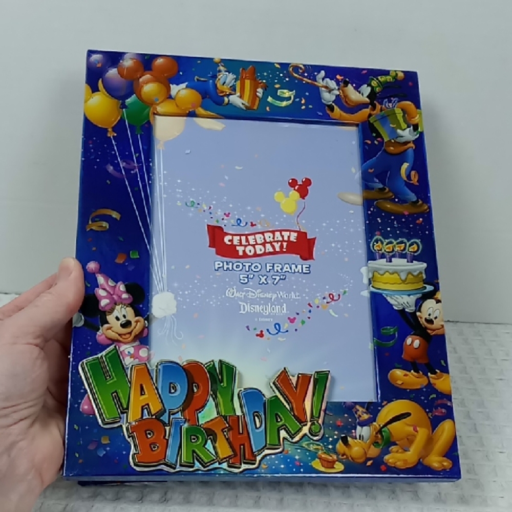 Authentic Disneyland Blue Celebrate Today! Frame Hold 5"x7" Photo Happy Birthday